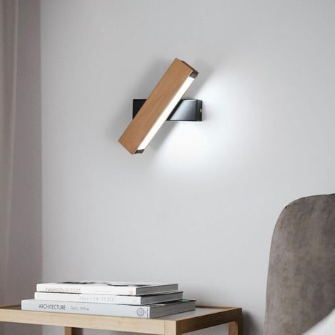 Applique Murale LED Interieur, Moderne Lampe Murale en Bois 360° Rotatif 6500K Lumière Blanche Froide, Applique Murale Créatifs pour Salon, Chambre, Couloir, Bois Naturel [Classe énergétique E] (1/5)