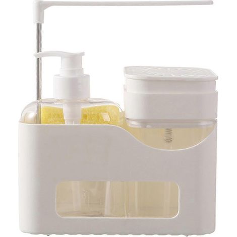 Seifen- und Spülmittelspender für die Küche, 4-in-1-Organizer mit Doppelpumpe, Schwammhalter und Handtuchhalter (1/5)