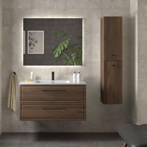 Mueble de Baño RUNA 100cm Nogal 2 cajones Lavabo 1 poza Porcelana (1/5)
