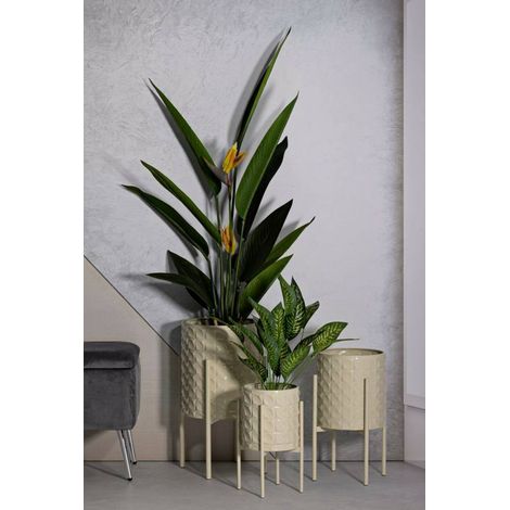 Dmora - Set di 3 portavasi Buller, Complemento d'arredo, Articolo decorativo, Accessorio d'arredo, 36x36 h57 cm, Crema