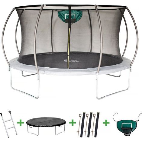 Cama elástica con red interior y aro de baloncesto "jumper" Ø4,25 m - Gris (1/5)