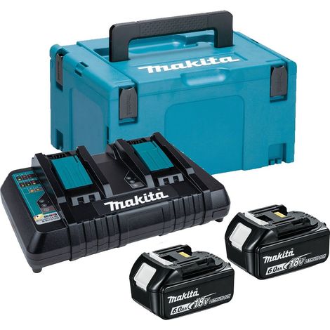 Makita BL1860 18v 2 x 6.0ah Lithium Batteries DC18RD Dual Port Charger + Makpac (1/4)