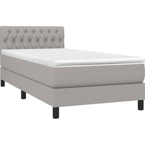 Box Spring Bed with Mattress&LED Light Grey 90x200cm Fabric vidaXL