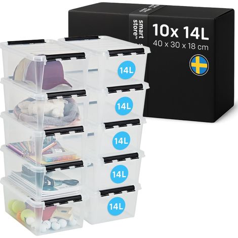 10x Boîte de Rangement Plastique avec Couvercle Classic 14L (40x30x18cm) Empilable et de Qualité Alimentaire Boîte Plastique avec Couvercle (1/5)
