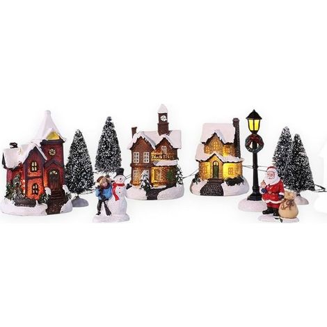 Party Store 163516 Villaggio Natalizio con Personaggi e Luci 9,5x11,7x12,2 cm colore Multicolore