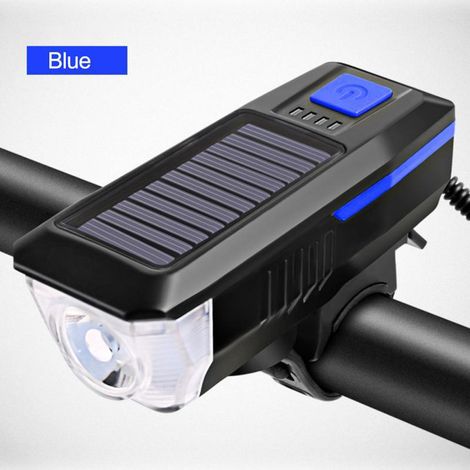 Éclairage vélo LED, couleur bleue, rechargeable, chargement USB, avec klaxon, pour le cyclisme urbain, le cyclisme sur route et les déplacements nocturnes.-AquaForge (1/5)