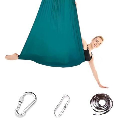 Ensemble hamac de yoga aérien iPalamila, balançoire de yoga aérien, hamac nid, hamac de yoga, capacité de charge maximale de 200 kg avec fixations, exercices anti-gravité (vert, 150 x 280 cm) (vert)