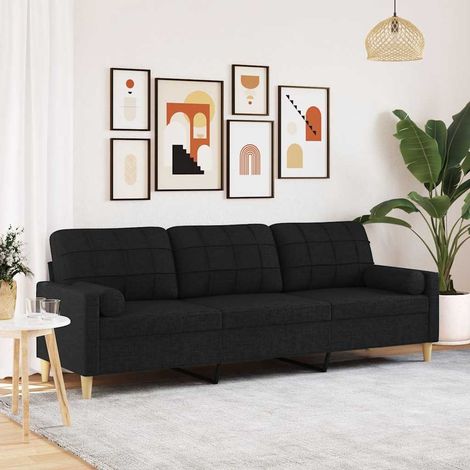 vidaXL Canapé 3 places avec oreillers décoratifs noir 210 cm tissu (1/5)