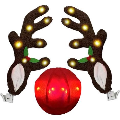 Bois de Voiture Bois de Renne LED avec Nez Rouge Décoration de Noël pour Voitures et camions – pour fenêtres, toits de véhicules et espaces extérieurs. (1/5)