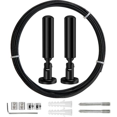 5m Tringle à rideaux Kit, Cable en Acier pour Rideau, pour Rideau, corde à linge de balcon,Noir (1/4)