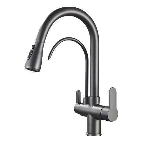 Grifo de cocina, doble manija, caño giratorio de 360 grados, gris plomo A (1/2)