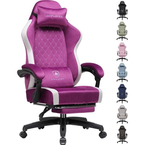 Chaise Gaming Ergonomique, Chaise de Bureau en Tissu Respirant, Grande et Haute, pivotante, avec Repose-Pieds, Soutien Lombaire réglable et appuie-tête, Violet (1/5)