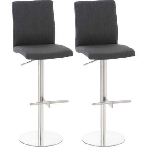 Set di 2 sgabelli da bar con poggiapiedi e schienale seduta in tessuto grigio scuro struttura in acciaio inox 100006582