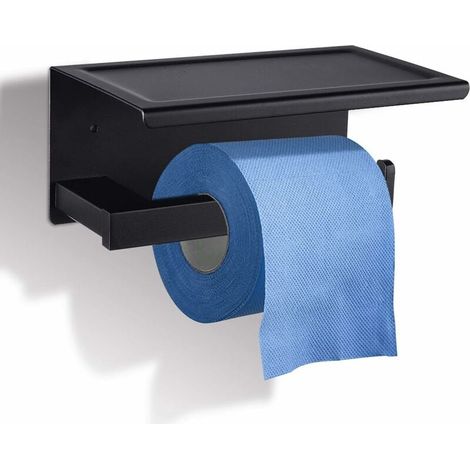 Porte-papier hygiénique, porte-papier hygiénique mural, support de téléphone de salle de bain en acier inoxydable 304, porte-papier hygiénique, porte-papier hygiénique d'hôtel, porte-papier hygiénique sans perçage, tube carré (noir) - noir (1/5)
