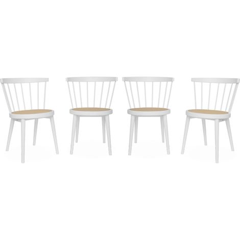 Set of 4 wooden and caned chairs White 53x53.5x76 cm - Nora