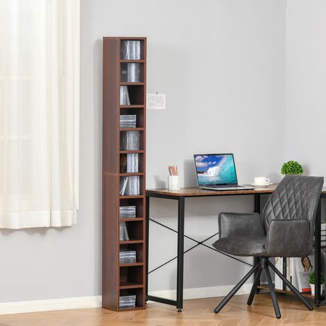 Rangements pour CD et DVD, étagère colonne de rangement, meuble de rangement avec 12 compartiments, capacité max. 204 CD, 21 x 20 x 175 cm, marron