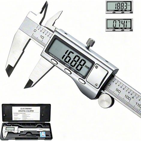 Pied à Coulisse 150 mm Konsoefuly, Acier Inoxydable, Précision 0,02 mm, Écran LCD, Conversion mm/pouce, Arrêt automatique, Mesure Intérieure, Extérieure, Profondeur
