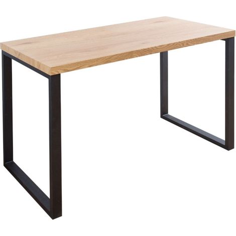 Escritorio recto ZENTOR 128 cm efecto madera clara con patas en U de metal negro – Estilo industrial (1/5)