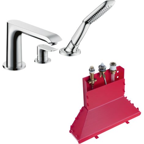 HANSGROHE Mezclador de bañera con 3 orificios Metris Cromo con cuerpo empotrado