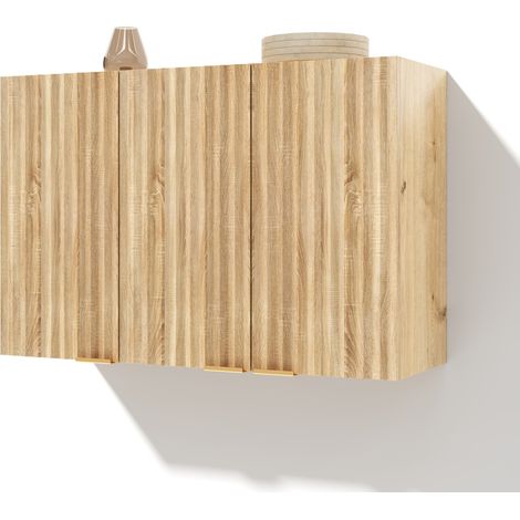 Armario de cocina de pared con 3 puertas de MDF 90 x 29 x 60 cm natural (1/5)