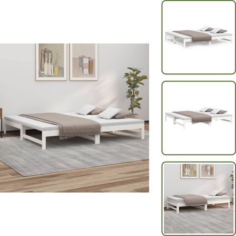 Letto per ospiti - vidaXL Dormeuse Estraibile Bianca 2x(100x200)cm Legno Massello di Pino - Divano letto con design a doghe