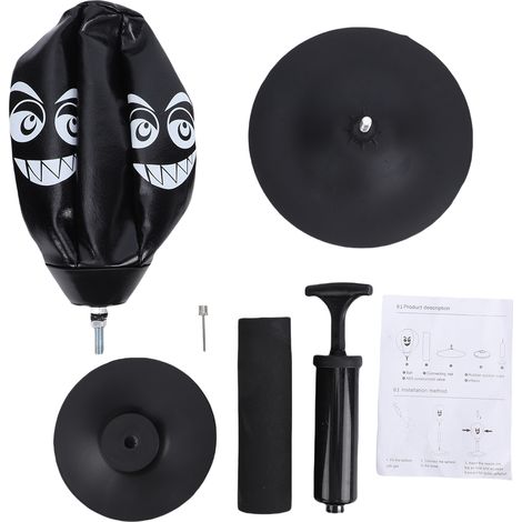 Sac de boxe de bureau avec Base à ventouse, balle d'entraînement de boxe Portable pour la maison et le bureau, pompe noire et (1/5)