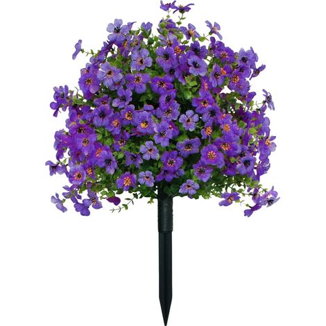 Buis artificiel à fleurs violettes, arbustes artificiels pour l'extérieur, résistants aux UV, avec piquet de fixation au sol, idéaux pour une véranda, un jardin ou une jardinière. (1/5)