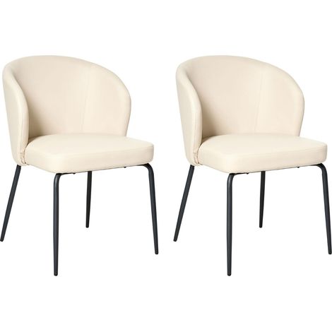 Lot de 2 Chaises de Salle à Manger en Similicuir Rembourré Pieds en Fer Beige Clair Zana