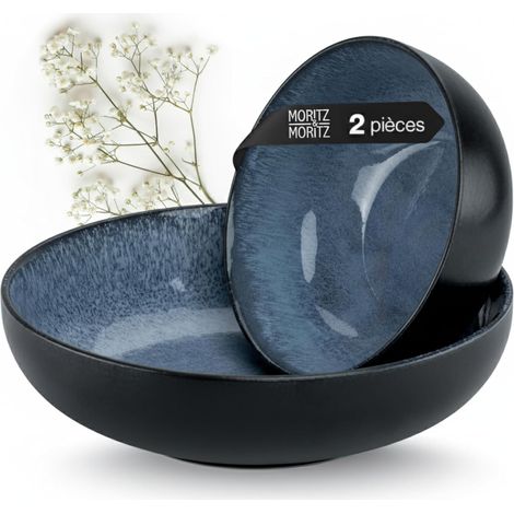 Lot de 2 Grands Bols en Porcelaine - Design Moderne - Micro-ondes et Lave-vaisselle - Pour Salades et Pâtes - Blanc Épuré (1/5)