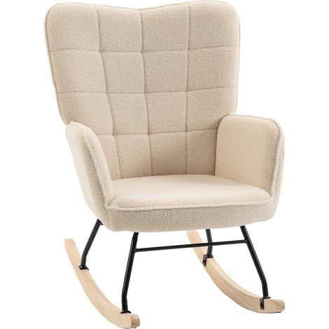 Fauteuil bascule rétro. Bois massif. Inclinable. 98 x 71 x 101 cm. Beige (1/5)