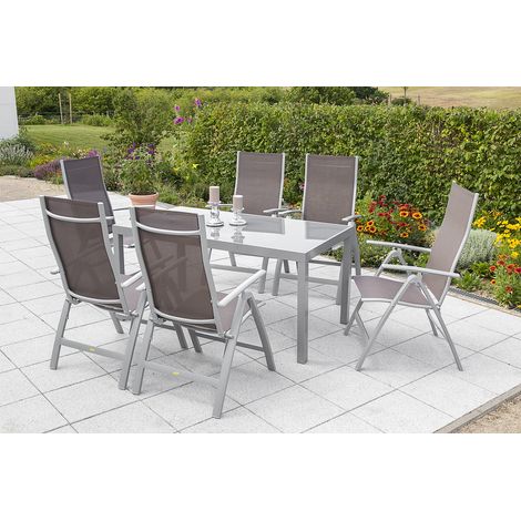 Carrara Set 7tlg 6 Sessel taupe Tisch 150x90cm