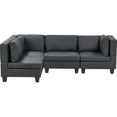 Modul Ecksofa 4-Sitzer UNSTAD Kunstleder Schwarz rechtsseitig