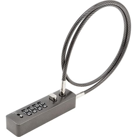 Câble antivol à combinaison, câble en acier 63 - 3/5 cm, cadenas à combinaison 4 chiffres avec code ajustable pour vélos, petits portails, classeurs, armoires, portes de réfrigérateur (gris) (1/5)