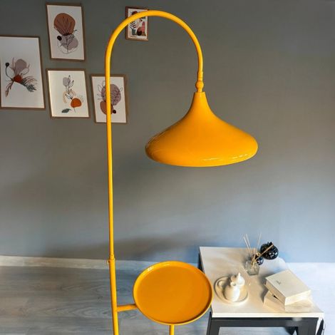 Lampadaire Solin Métal Moderne E27 Largeur 37 cm Abat-jour Réglable Tablette Variateur (1/4)