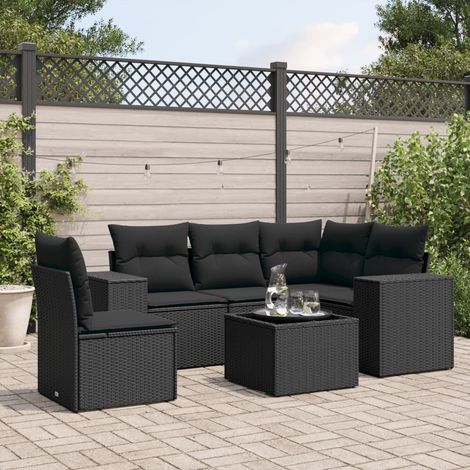 vidaXL Set Divano da Giardino 6 pz con Cuscini Nero in Polyrattan (1/3)