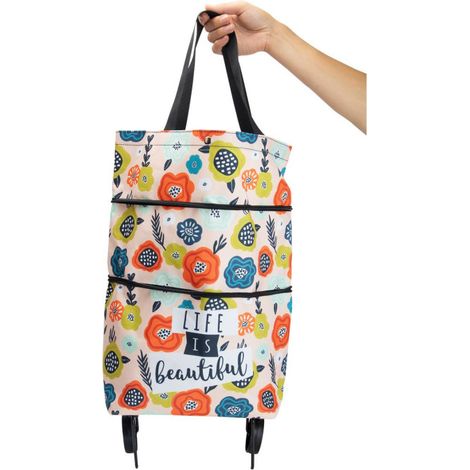 Sac de shopping convertible en chariot - Grandes fleurs - Multicolore - H 59 x l 39 x P 14 cm - Livraison gratuite (1/5)