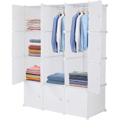 12 étagères cube empilables en plastique blanc, rangement modulaire pour armoire et placard, organisateur de tiroirs, lot de 12 (1/5)