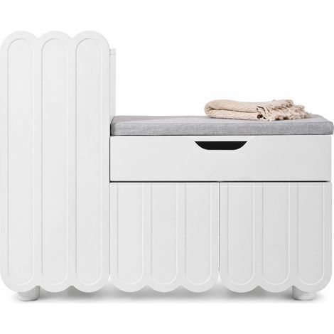 CHICFURN Scarpiera 90x35x74,5 cm bianca in MDF con cassetto e seduta imbottita (1/5)