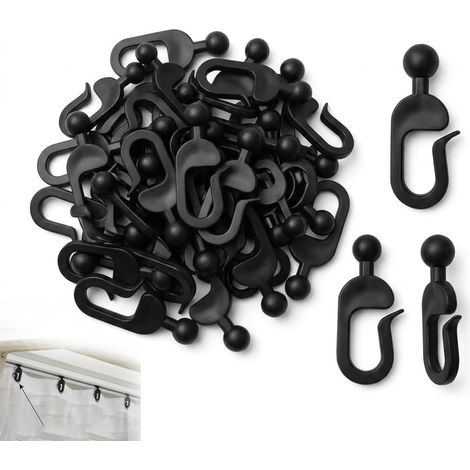 60 Pièces Crochets Rideaux Pergola, 43mm Noir Plastique Antirouille à Glissement Fluide, Crochet Rideau Rail de Guidage Extérieur pour Moustiquaire de Tonnelle, Auvent et Rideau Pergola (1/5)