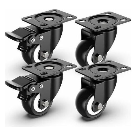 4pcs Roulettes Pivotantes de 50mm Roulettes pour Meubles avec frein pour charges lourdes, Capacité totale de 250KG - 2 avec frein et 2 sans (1/5)