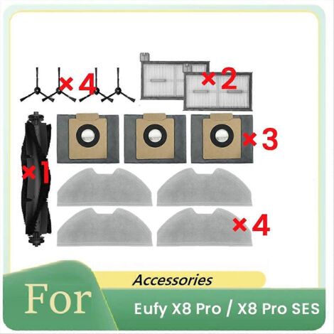 14 pièces de rechange pour aspirateur robot Eufy X8 Pro / X8 Pro SES : brosse principale, filtre et filtre.