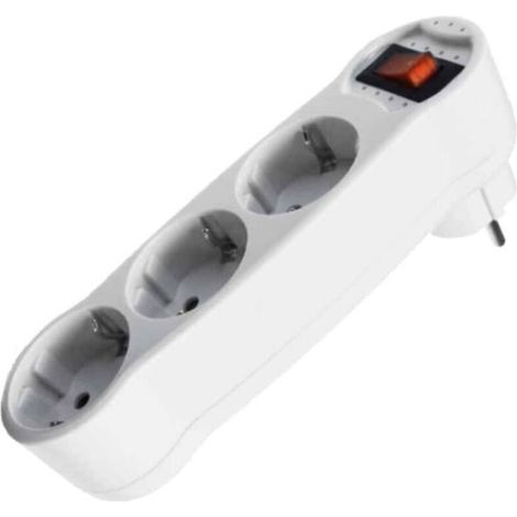 Multiprise triple 16A avec interrupteur lumineux – Longueur 4,8 cm – Prises Schuko pour connexions sécurisées – Bloc rétractable