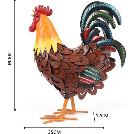 Statue de coq en métal 35 cm, sculpture colorée de jardin pour ferme et terrasse (1/3)