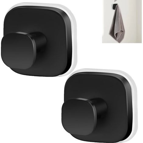 Lot de 2 crochets noir en acier inoxydable 304, crochets à serviettes, amovibles sans perçage, adaptés à la cuisine et à la salle de bain, à ventouse