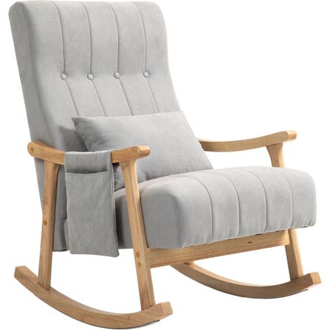 Fauteuil à bascule avec coussin lombaire et poche latérale, Gris (1/5)