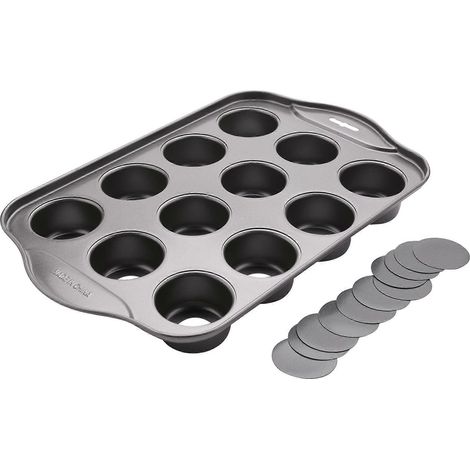 Moule à mini cheesecakes 12 cavités avec 12 fonds amovibles, plaque de cuisson rectangulaire en acier carbone, antiadhésive, pour desserts individuels, pâtisserie professionnelle et maison, format com (1/5)