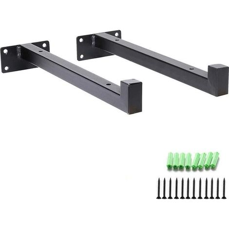 Verstärkte Industrieregalträger – 20 cm Metall-Wandhalterung mit Flansch, Retro-Stil (2er-Pack, Schwarz) – AquaForge