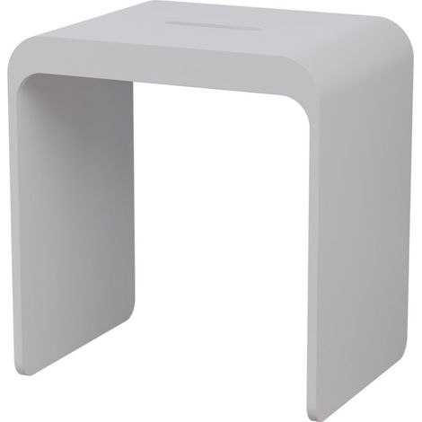 Bernstein – Taburete de ducha antideslizante – Silla de baño de fundición mineral – Blanco mate – 43x30x43cm – Capacidad 120kg – Impermeable (1/4)