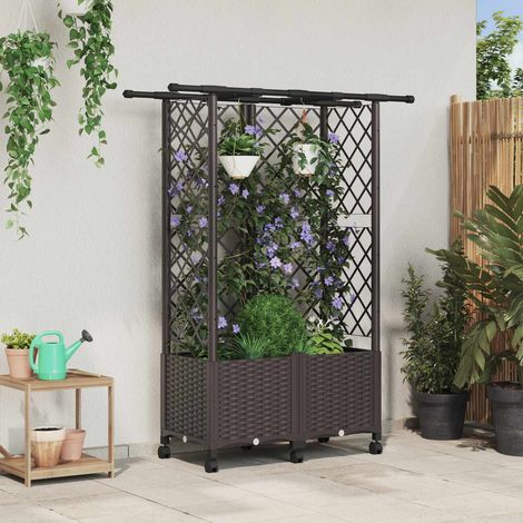 vidaXL Hochbeet mit Rankgitter und Dach Braun 124 x 40 x 142 cm PP (1/5)