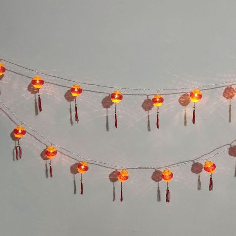 Garland bright lantern chinese red, beads brighter LED, waterproof, an an, with housing in PVC, for yard with pompon, 3 meters/9,8 feet, 20 (1/5)